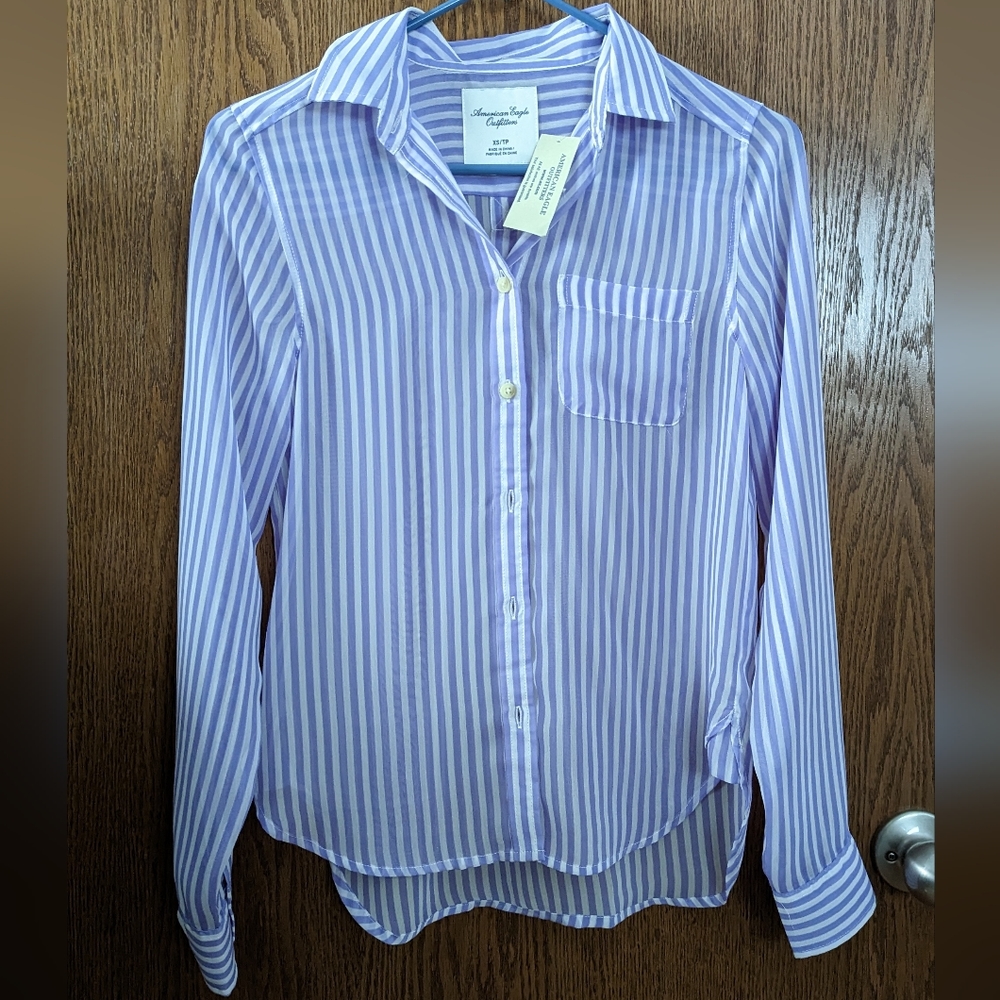 American Eagle women's sheer button up striped